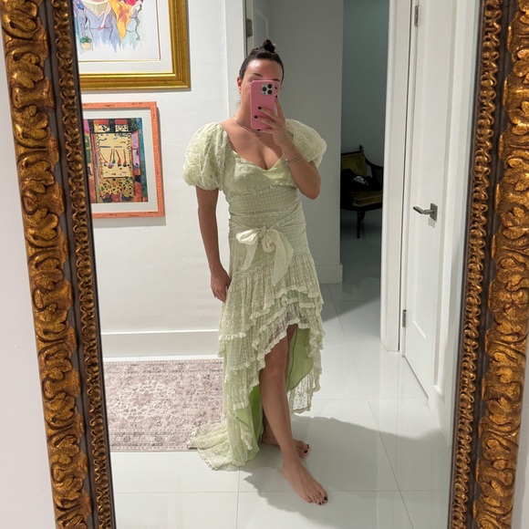 LoveshackFancy Cayden Silk Dress GREEN - Picture 4 of 17